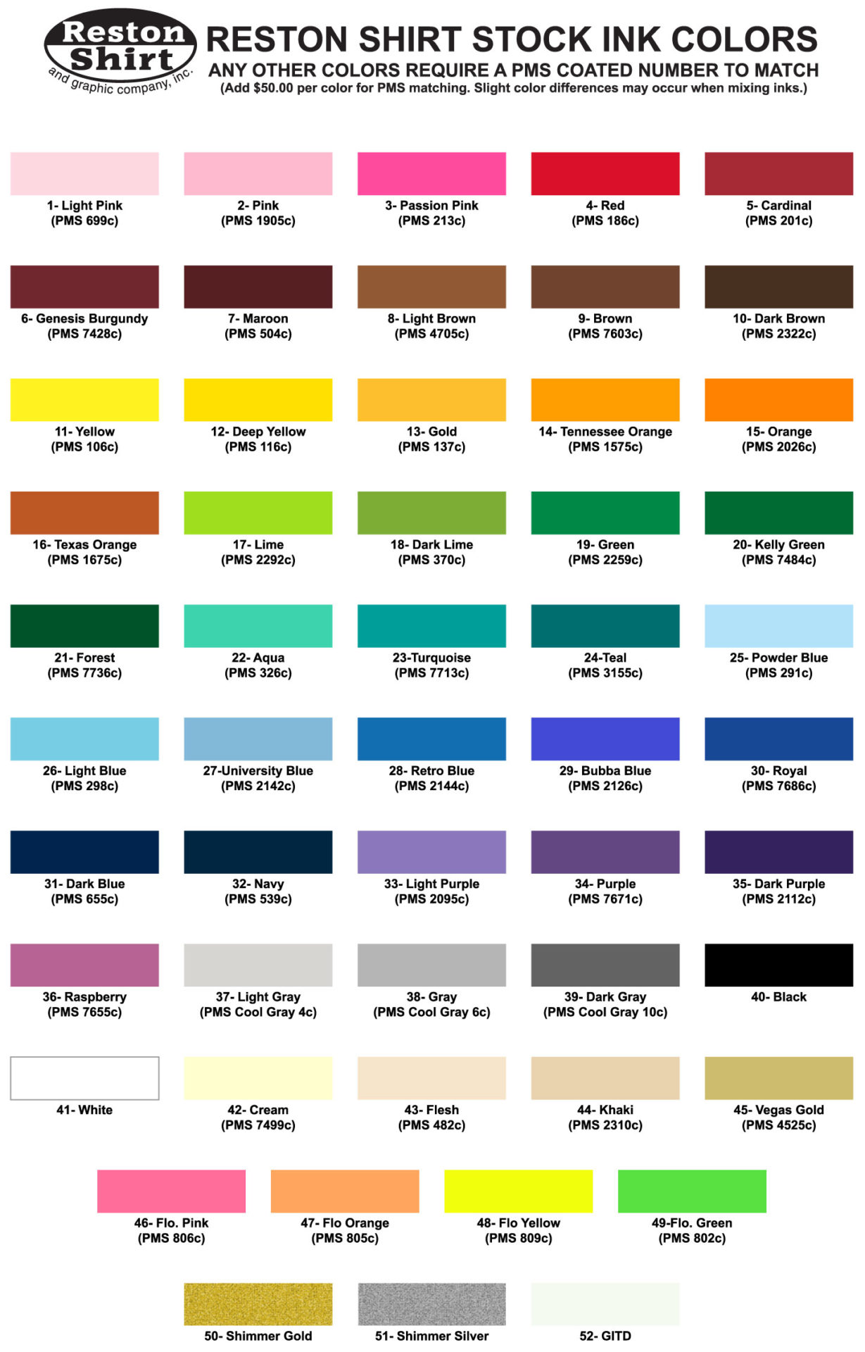 Stock Ink Colors
